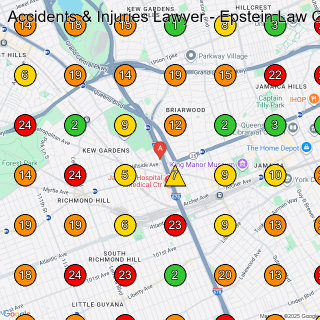 Accidents & Injuries Lawyer - Epstein Law Offices Personal Injury Attorney GeoGrid ranking map for Queens NY